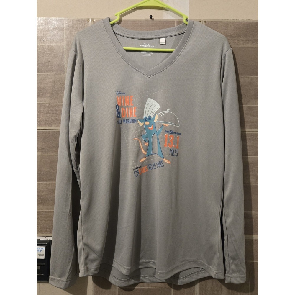 Disney Run Wine & Dine Marathon Race Shirt Womens Sz‎ L Ratatouille Gray